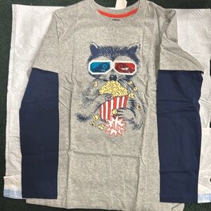 Lands' End Boys Long Sleeve Double Layer Graphic Tee, 3D Raccoon, XL NWT
